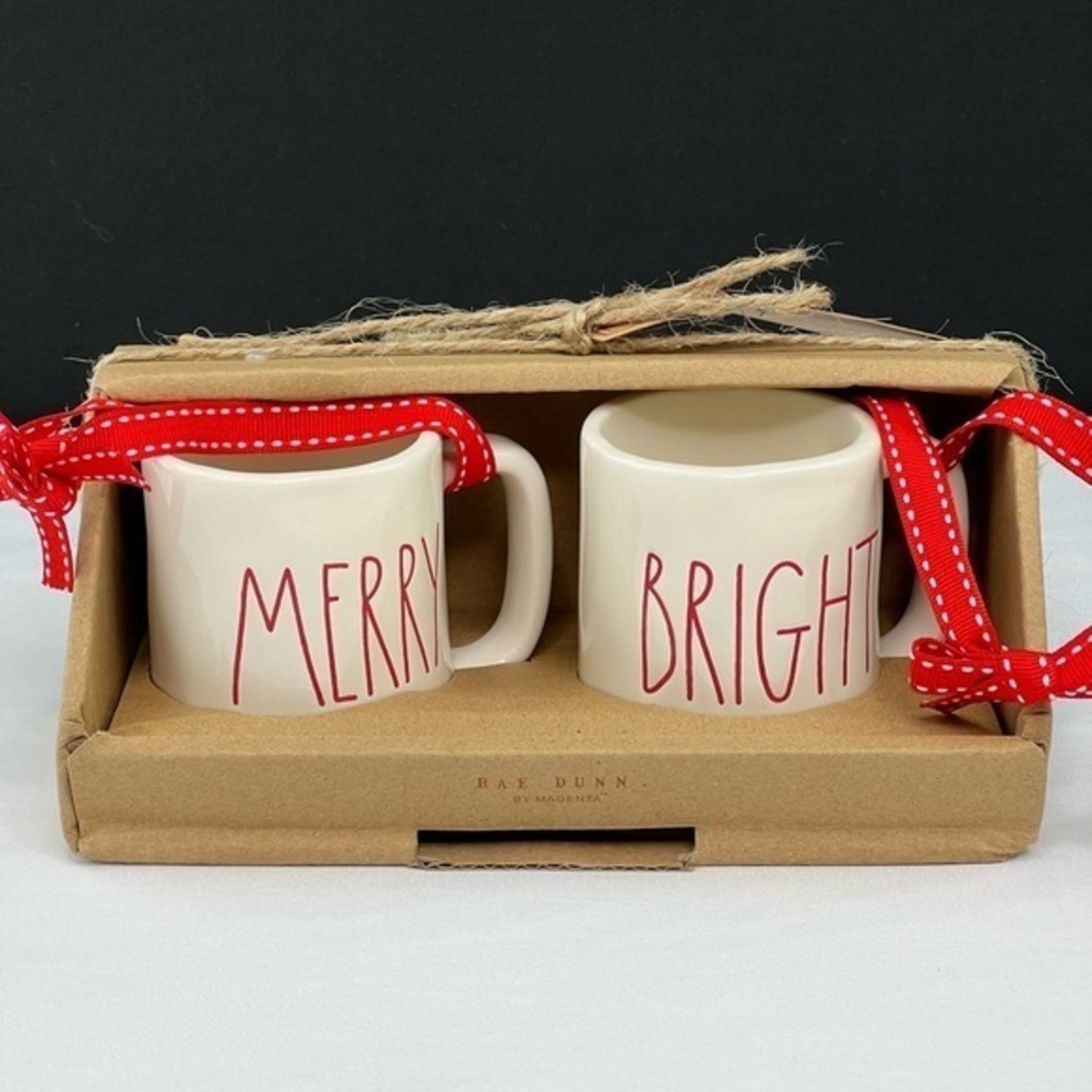Rae Dunn - ‘Merry & Bright’ ceramic tree ornaments   NWT